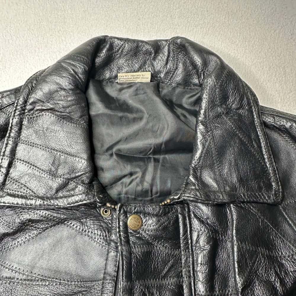 Flight Path Mens Black Leather Patchwork Bomber J… - image 13